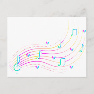 Cartão Postal Ilustração de onda de nota musical neon
