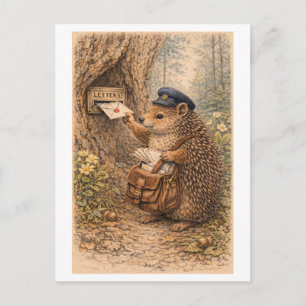 Cartão Postal Ilustração de ouriço-cacheiro ao estilo retrô como