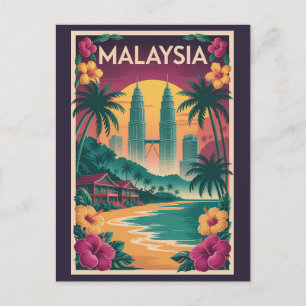 Cartão Postal Ilustração de Paisagem da Malásia Arte de Viagem V