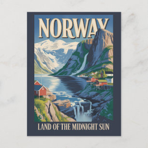 Cartão Postal Ilustração de Paisagem da Noruega Arte de Viagem V
