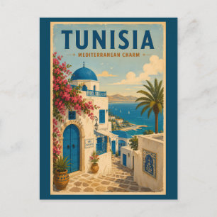 Cartão Postal Ilustração de Paisagem da Tunísia Arte de Viagem V