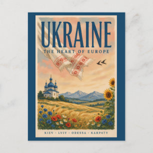 Cartão Postal Ilustração de Paisagem Ucraniana Viagem