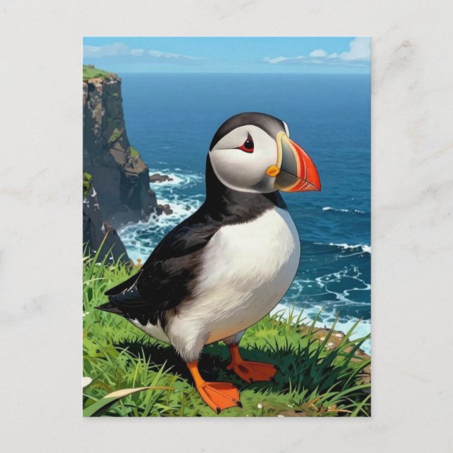 Cartão Postal Ilustração de Papagaio-do-Mar à Beira-Mar | Manten (Frente)