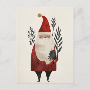 Cartão Postal Ilustração de Papais noeis de Aquarela Natal Minim
