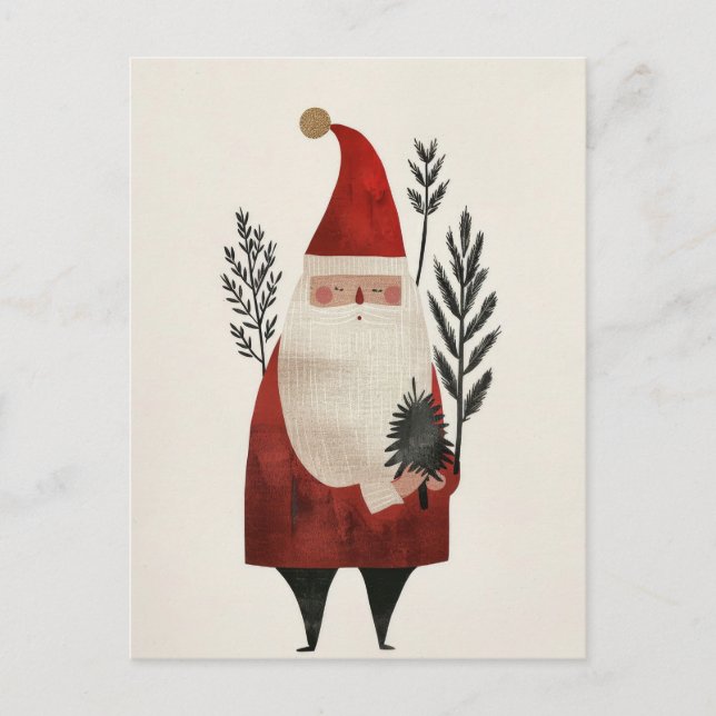 Cartão Postal Ilustração de Papais noeis de Aquarela Natal Minim (Frente)