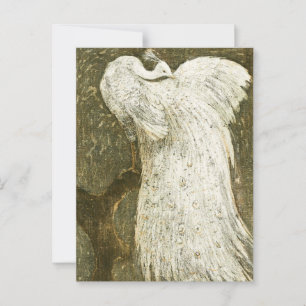 Cartão Postal Ilustração de pavão branco de safra
