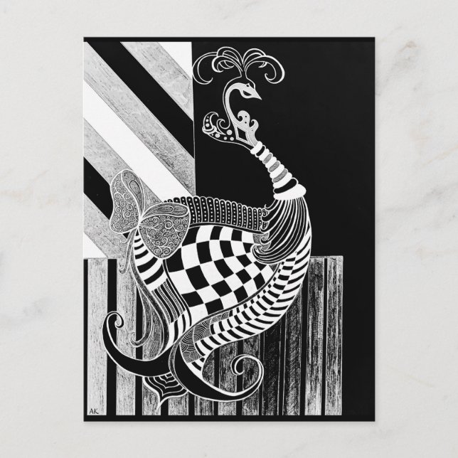 Cartão Postal Ilustração de pavão de Xadrez e Arco NIGHT (Frente)