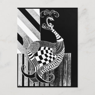 Cartão Postal Ilustração de pavão de xadrez e arco NOTURNO