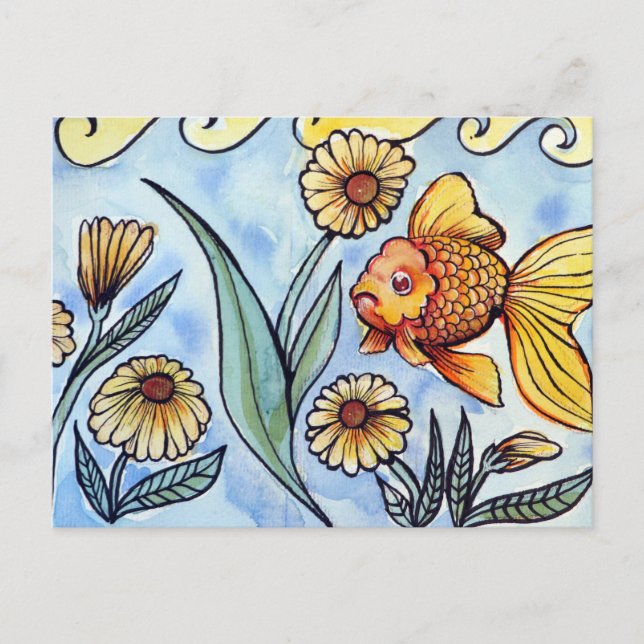 Cartão Postal Ilustração de Peixe Dourado Oranda Fancy (Frente)