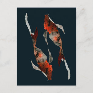 Cartão Postal Ilustração de peixe koi em aquarela