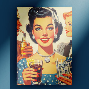 Cartão Postal Ilustração de Pessoas de Bebidas Vintage 1950s