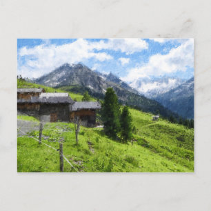 Cartão Postal Ilustração de pintura a óleo de Alpes Austríacos. 