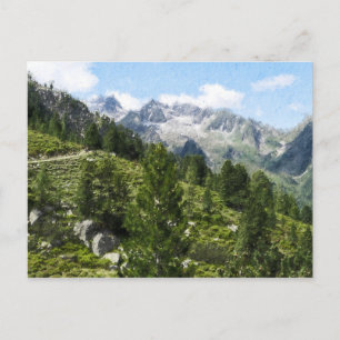 Cartão Postal Ilustração de pintura a óleo de Alpes Austríacos.