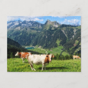 Cartão Postal Ilustração de pintura a óleo de Alpes Austríacos. 