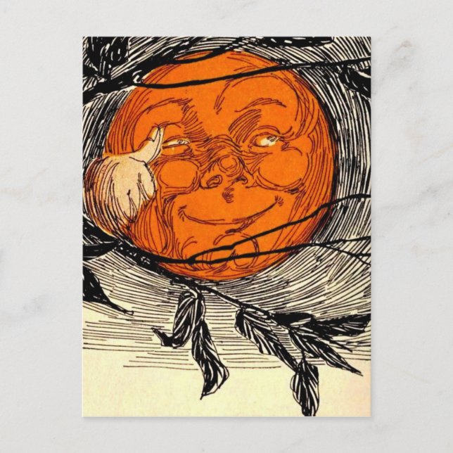 Cartão Postal Ilustração de Pintura de Lua Laranja (Frente)
