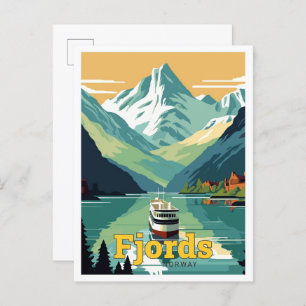 Cartão Postal Ilustração de pintura de Viagem da Noruega para fi