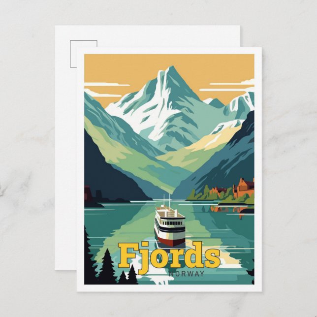 Cartão Postal Ilustração de pintura de Viagem da Noruega para fi (Frente/Verso)