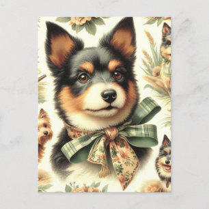 Cartão Postal Ilustração de pintura Terrier australiana Vintage