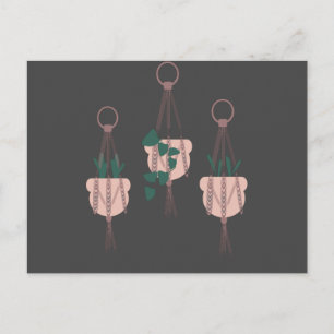 Cartão Postal Ilustração de Plantas em Macrame para Vasos e Pote