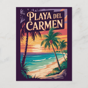Cartão Postal Ilustração de Playa del Carmen Arte de Viagem Vint