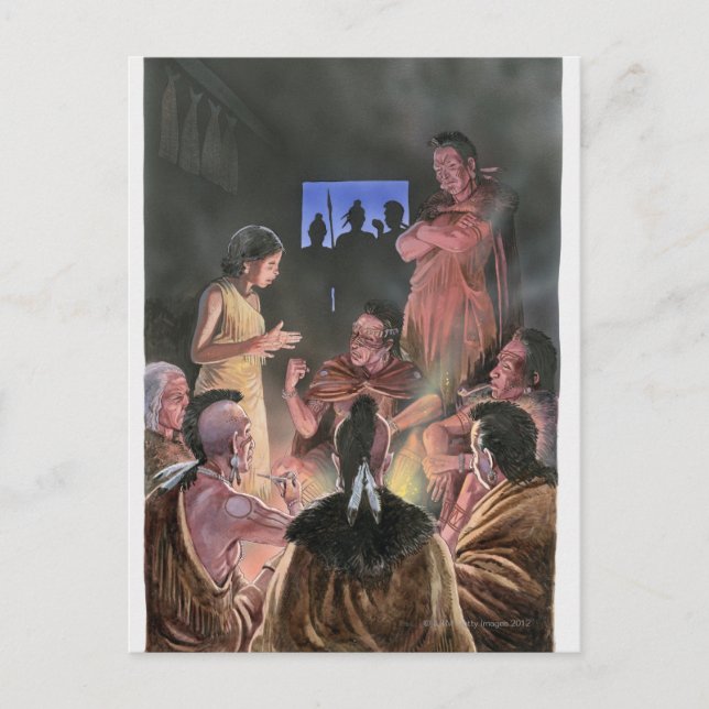 Cartão Postal Ilustração de Pocahontas falando com ela (Frente)