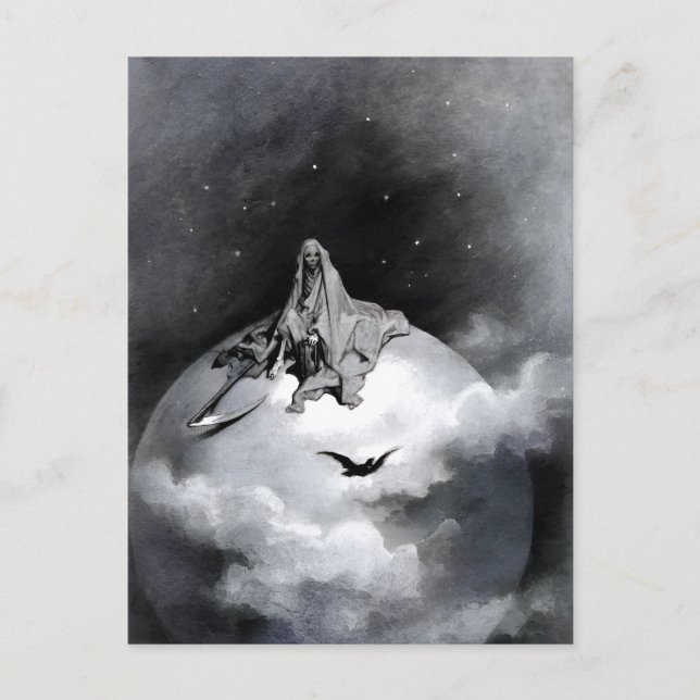Cartão Postal Ilustração de Poe Raven por Gustave Dore (Frente)