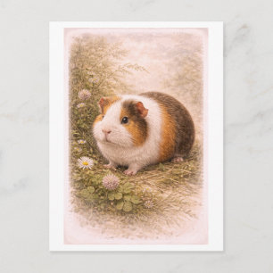 Cartão Postal Ilustração de Porquinho-da-Índia em Estilo Vintage