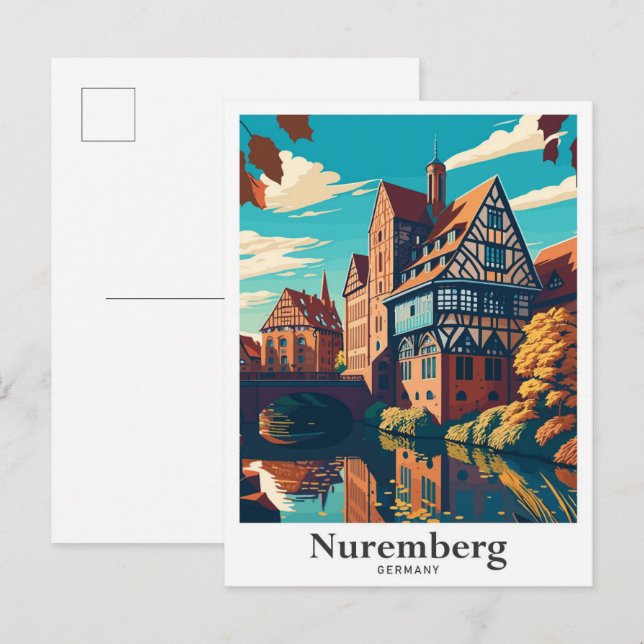 Cartão Postal Ilustração de potrato de arte da Nuremberg Germany (Frente/Verso)