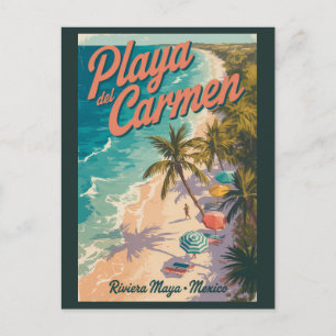 Cartão Postal Ilustração de Praia de Playa del Carmen Arte de Vi