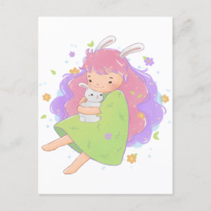 Cartão Postal Ilustração de primavera Bunny Girl