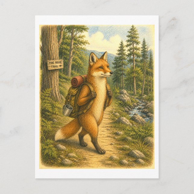 Cartão Postal Ilustração de Raposa Caminhando (Frente)