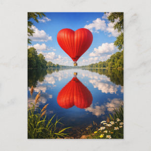 Cartão Postal Ilustração de Reflexão de Balão de Coração Românti