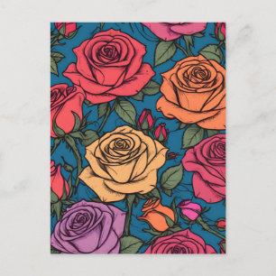 Cartão Postal Ilustração de rosas coloridos