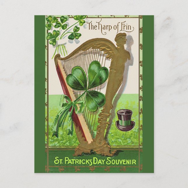 Cartão Postal Ilustração de safra única - A Harpa de Erin (Frente)