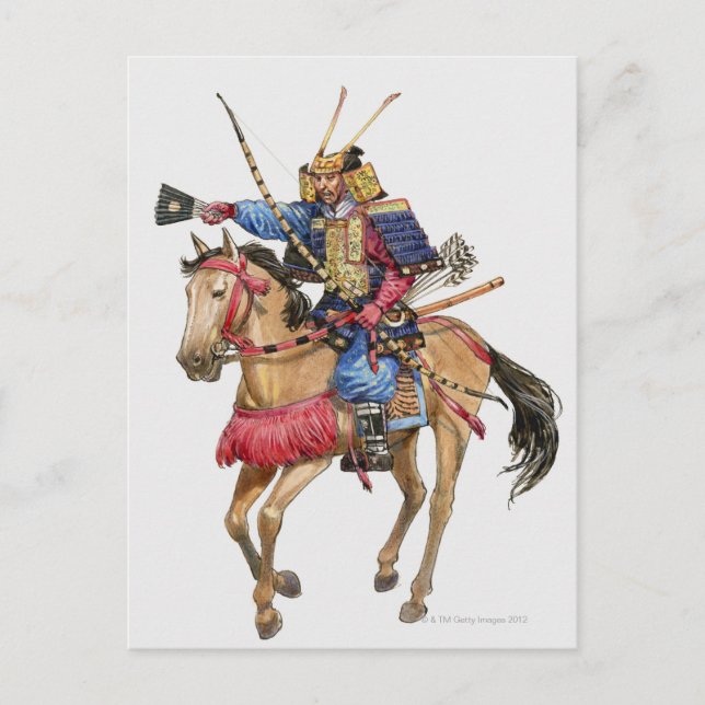 Cartão Postal Ilustração de Samurai em cavalo (Frente)