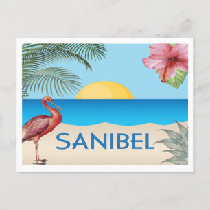 Cartão Postal Ilustração de Sanibel Island Florida com Spoonbill