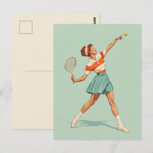 Cartão Postal Ilustração de Saque de Tênis Vintage