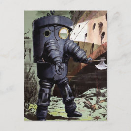 Cartão Postal Ilustração de Traje de Mergulho Vitoriano Antigo