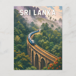 Cartão Postal Ilustração de Trem do Sri Lanka Arte de Viagem Vin