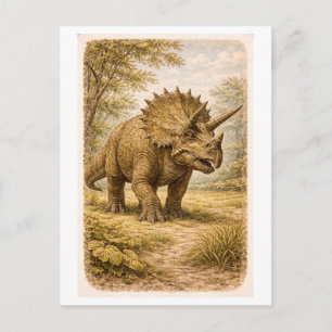 Cartão Postal Ilustração de Triceratops em Estilo Vintage