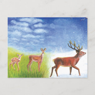 Cartão Postal Ilustração de um adorável cervo jovem que cresce a