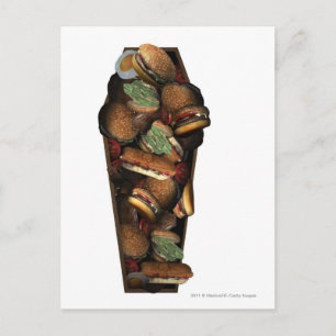 Cartão Postal Ilustração de um caixão cheio de comida rápida