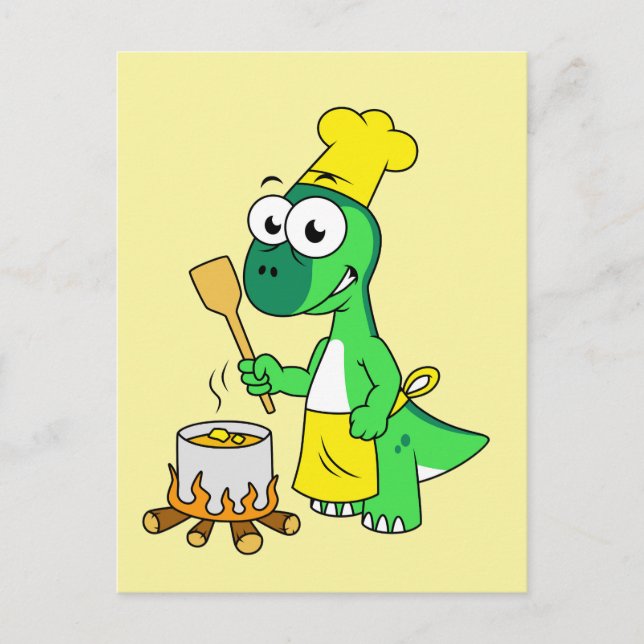 Cartão Postal Ilustração de um dinossauro Parasaurolophus cozinh (Frente)