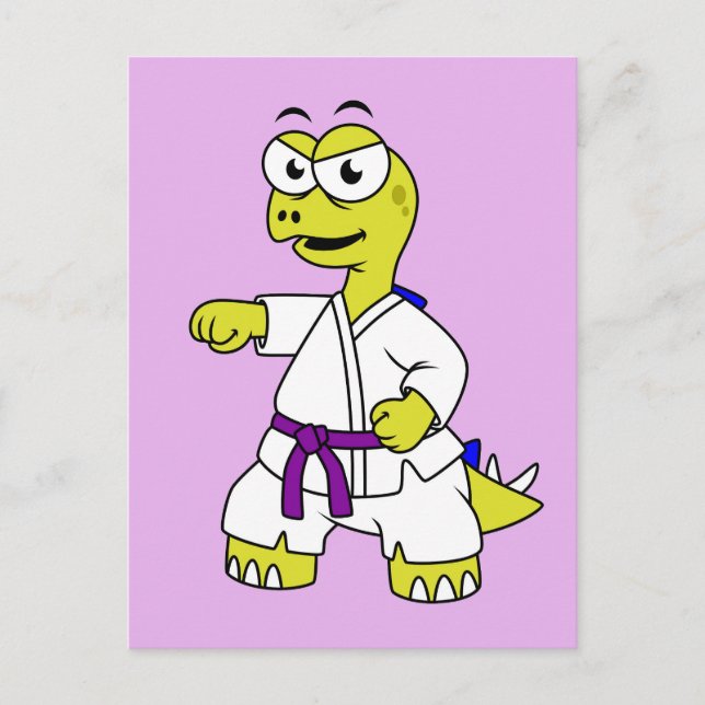 Cartão Postal Ilustração De Um Estegossauro Praticando Karato. (Frente)