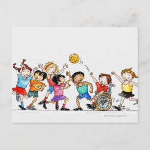 Cartão Postal Ilustração de um grupo de crianças, incluindo uma