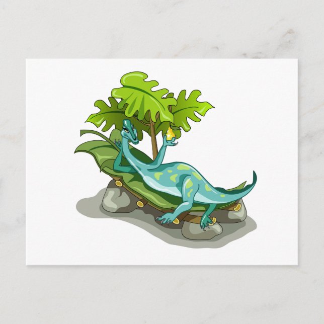 Cartão Postal Ilustração de um Iguanodon tomando sol. (Frente)