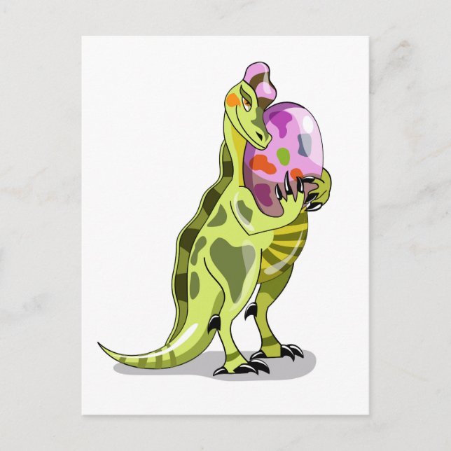 Cartão Postal Ilustração De Um Lambeossauro Que Detém Um Ovo. (Frente)