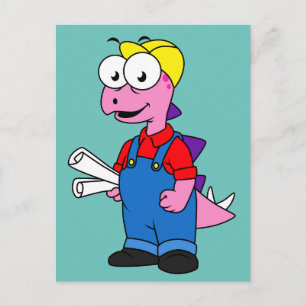 Cartão Postal Ilustração de um Operário de Construção Stegosauru