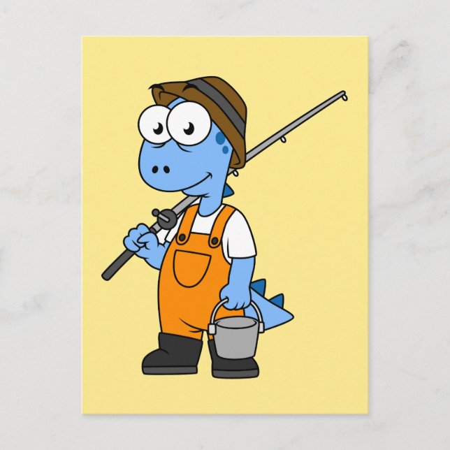 Cartão Postal Ilustração De Um Pescador De Allosaurus. (Frente)