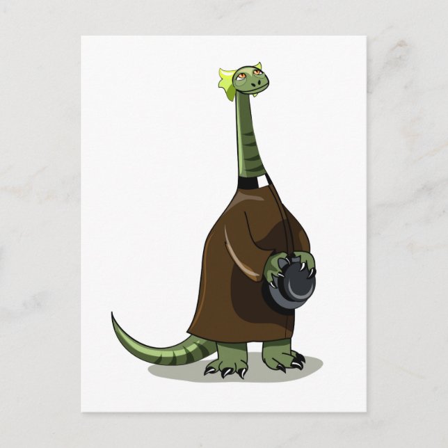 Cartão Postal Ilustração De Um Plateossauro Vestido Como Sacerdo (Frente)